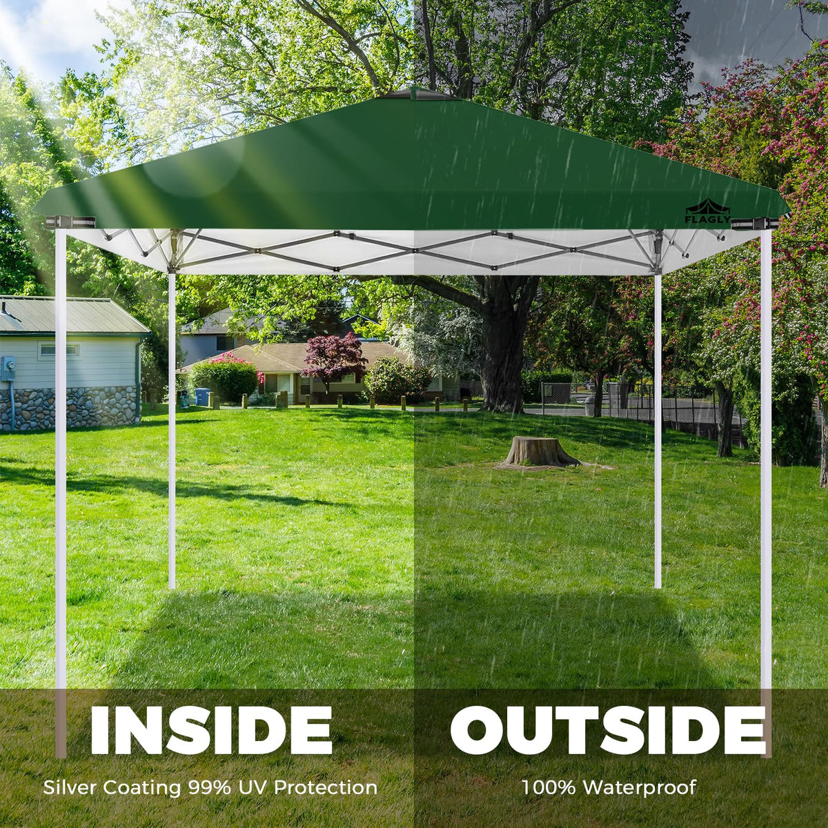 Flagly easy-install canopy top uses Velcro straps for secure setup.