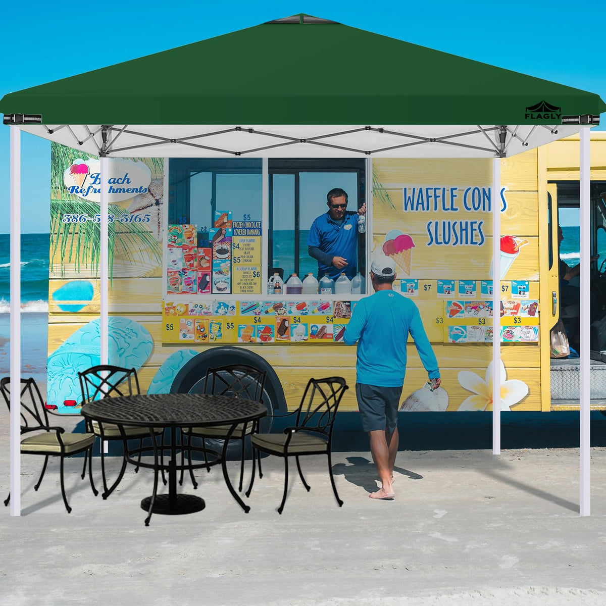 Flagly outdoor canopy top suits patios, markets, and events needing shade.