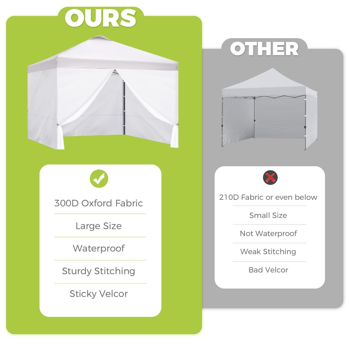 Flagly khaki sidewalls provide privacy and weather protection for outdoor events