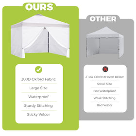 Flagly khaki sidewalls provide privacy and weather protection for outdoor events