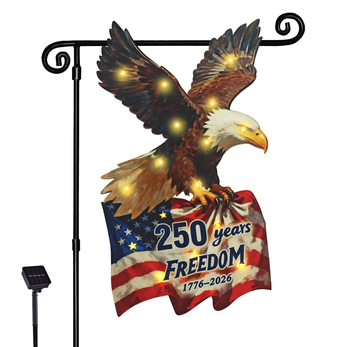 Flagmesage 250th anniversary USA flag front view with LED illumination for outdoor display.