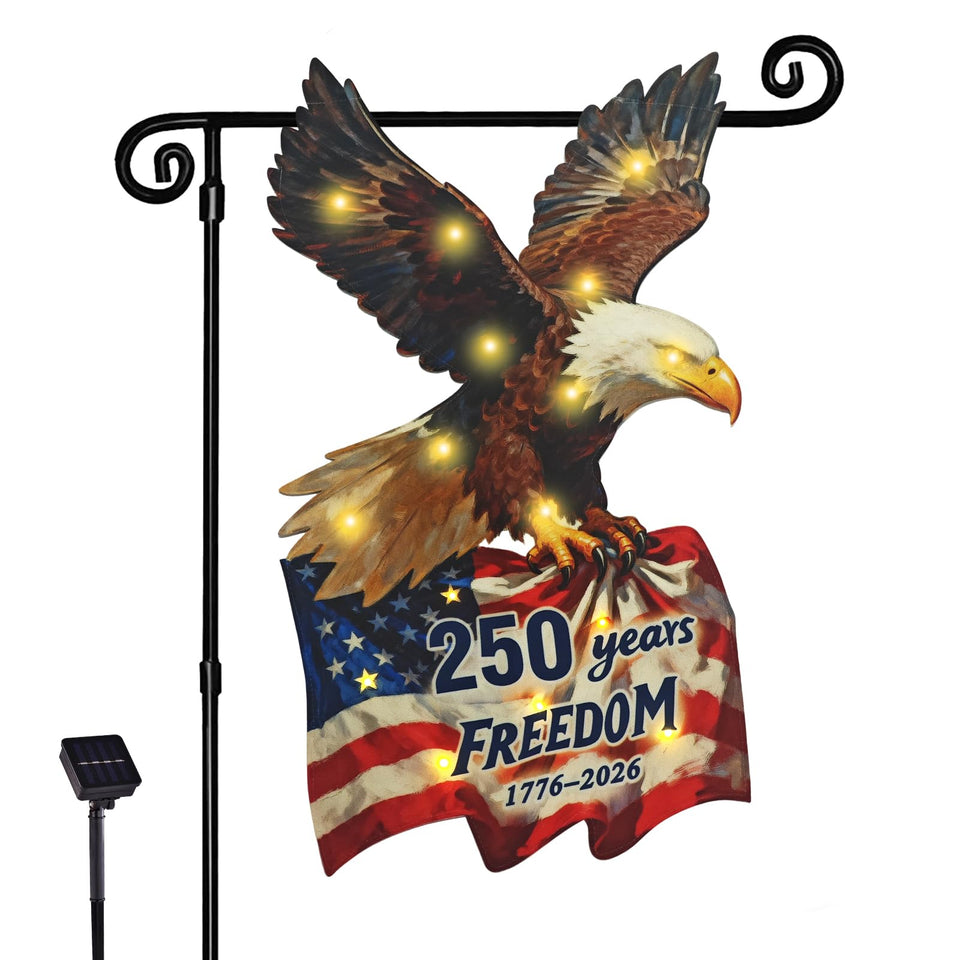 Flagmesage 250th anniversary USA flag front view with LED illumination for outdoor display.