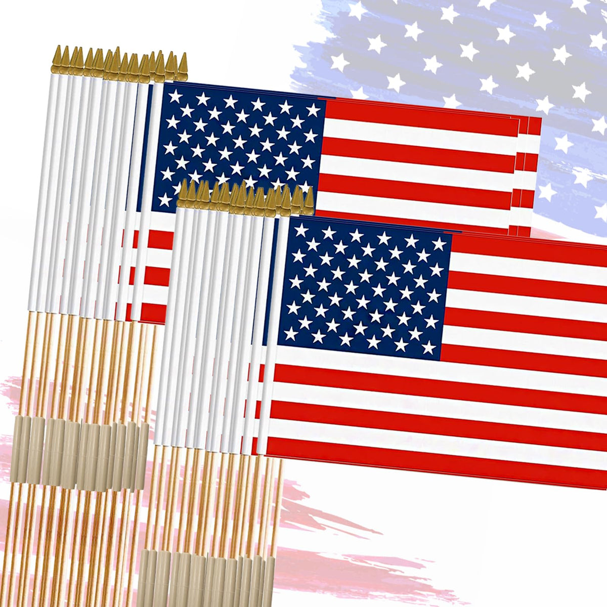 Flagmesage American flag on a stick ready for outdoor display during patriotic events