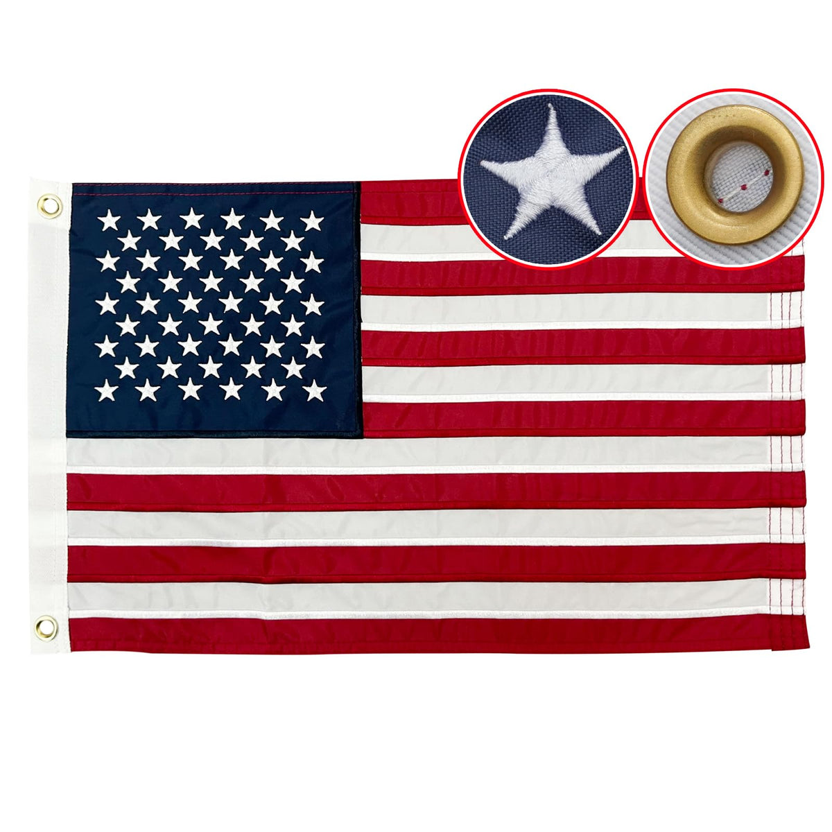 Flagolden American flag for boat displays embroidered stars with bold nautical presence.