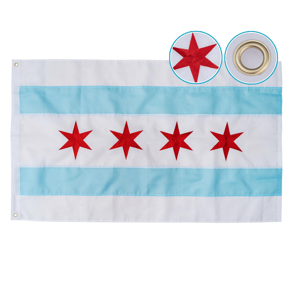 Flagolden Chicago flag embroidered 3x5 outdoor—durable for long outdoor display