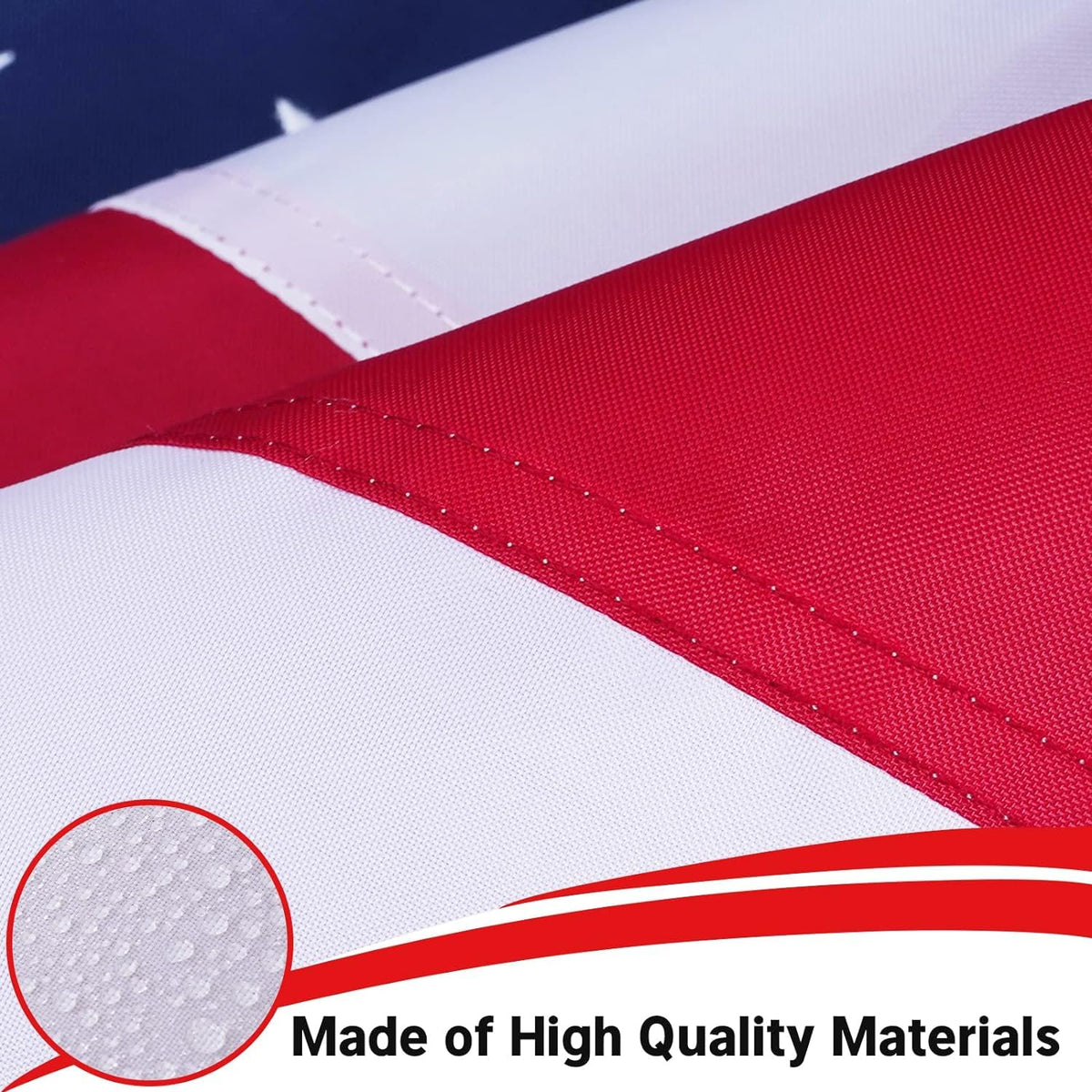 Flagolden 3x5 flag closeup shows embroidery detail and sturdy construction.