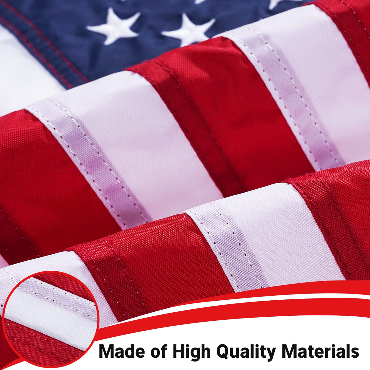 Flagolden stitched stripes and blue field offer durable, high-quality appearance.