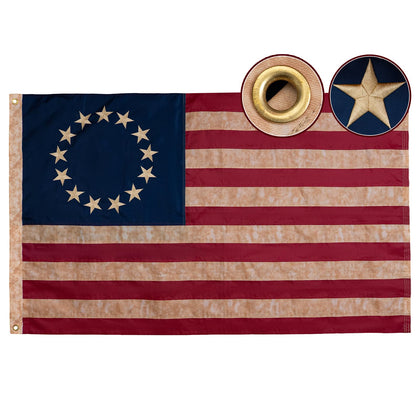 Flagolden tea-stained Betsy Ross flag embroidery 3x5 for durable wall display.