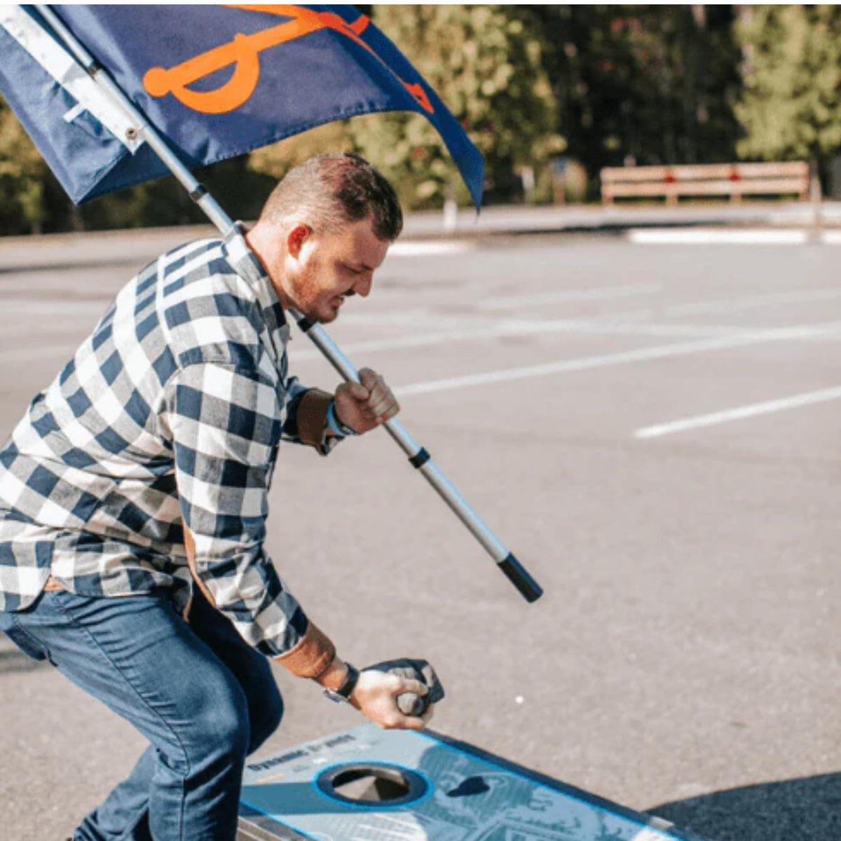 Flagpole-To-Go Hide A Pole collapsed compact for easy transport in a tote or bag.