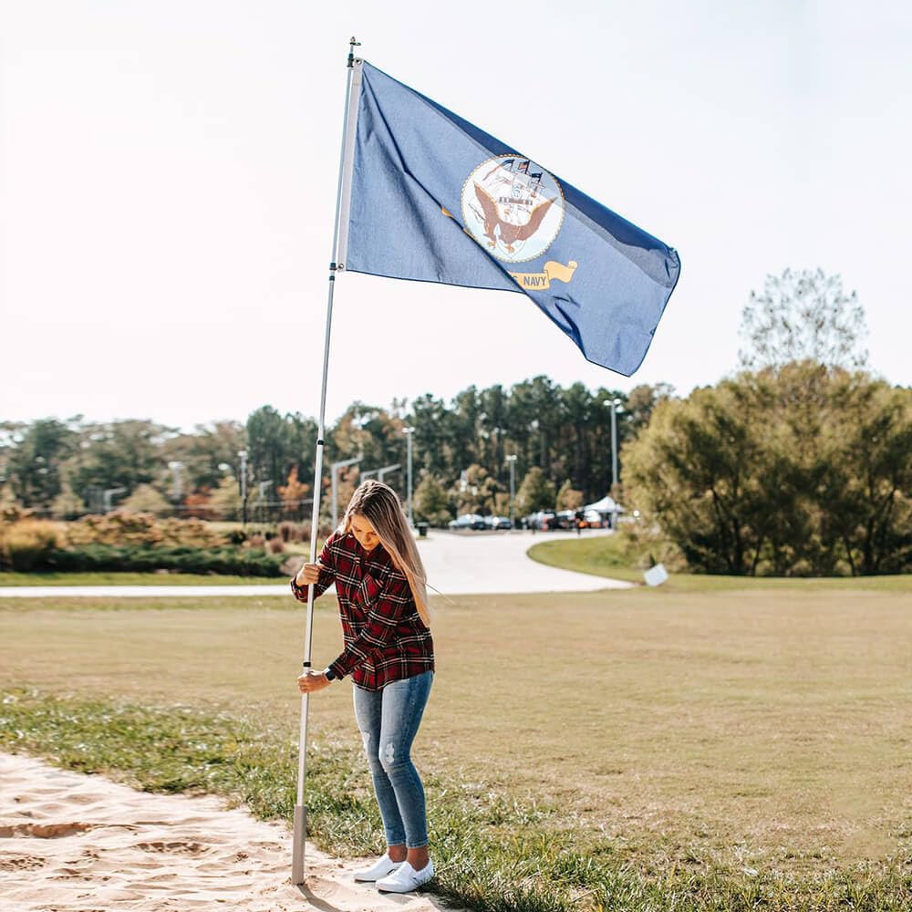 Flagpole-To-Go withstands winds up to 20 mph for casual outdoor use.