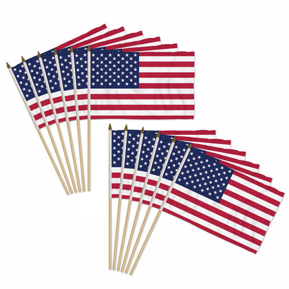 Flags Importer USA stick flags set ready for parades and events.