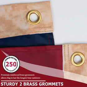 Rugged header with brass grommets on the FLAGWIN 3x5 flag for secure mounting