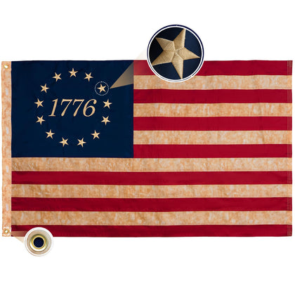 FLAGWIN Vintage Betsy Ross Flag 3x5 displayed outdoors with embroidered stars for durability