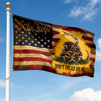FLAGWIX American Gadsden flag with double-sided design for outdoor or indoor display.