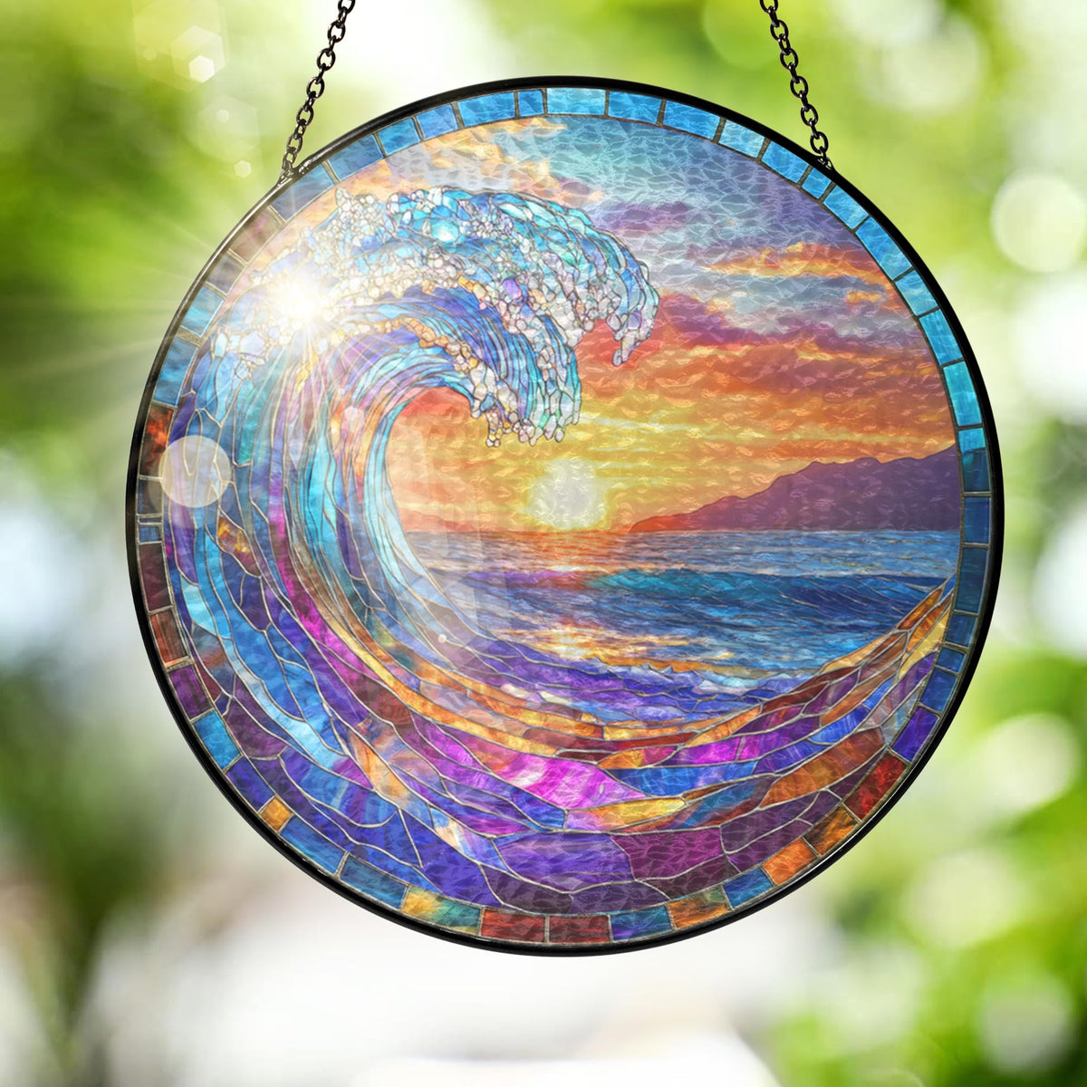 FLAGWIX stained glass sun catcher window hanging adds coastal color to indoor spaces.