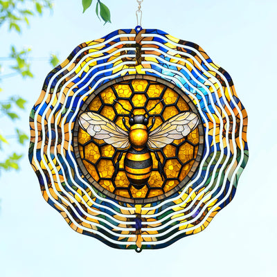 FLAGWIX Bee Wind Spinner 12in 3D in stainless steel spins in the breeze.