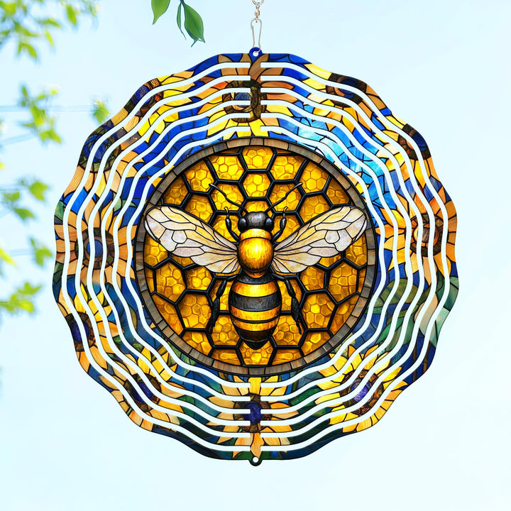 FLAGWIX Bee Wind Spinner 12in 3D in stainless steel spins in the breeze.