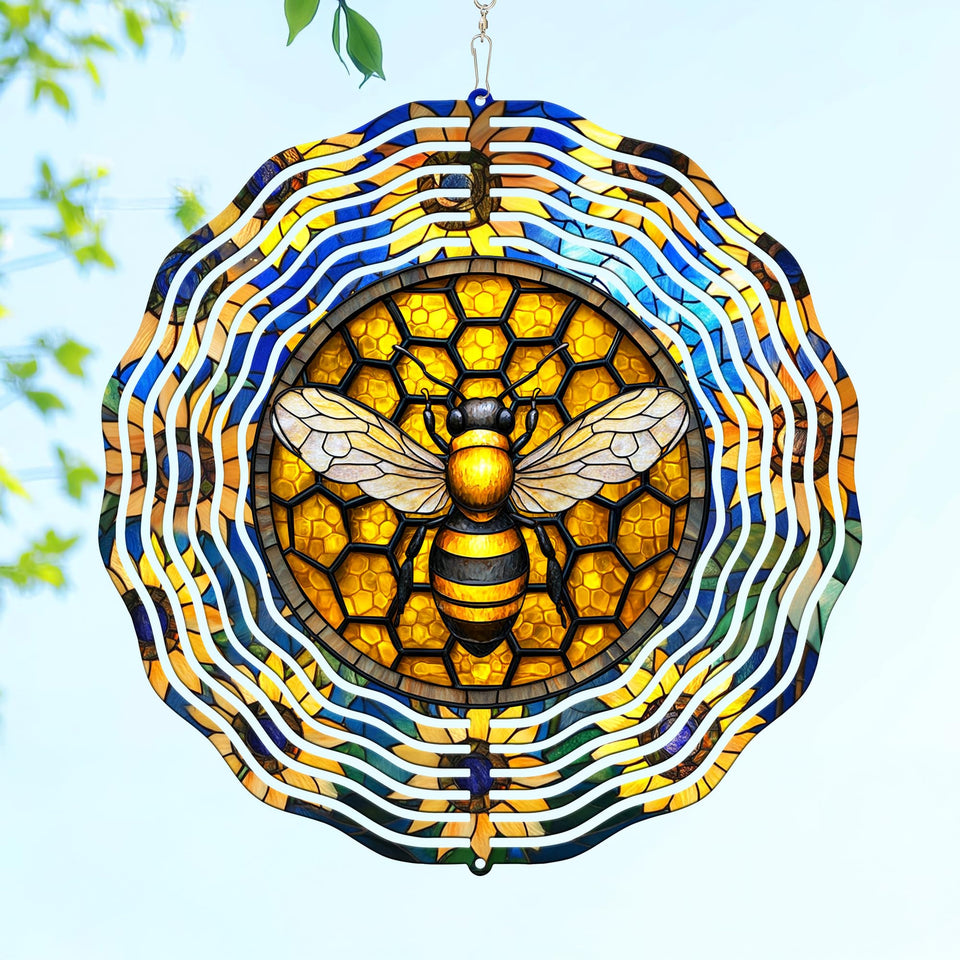 FLAGWIX Bee Wind Spinner 12in 3D in stainless steel spins in the breeze.