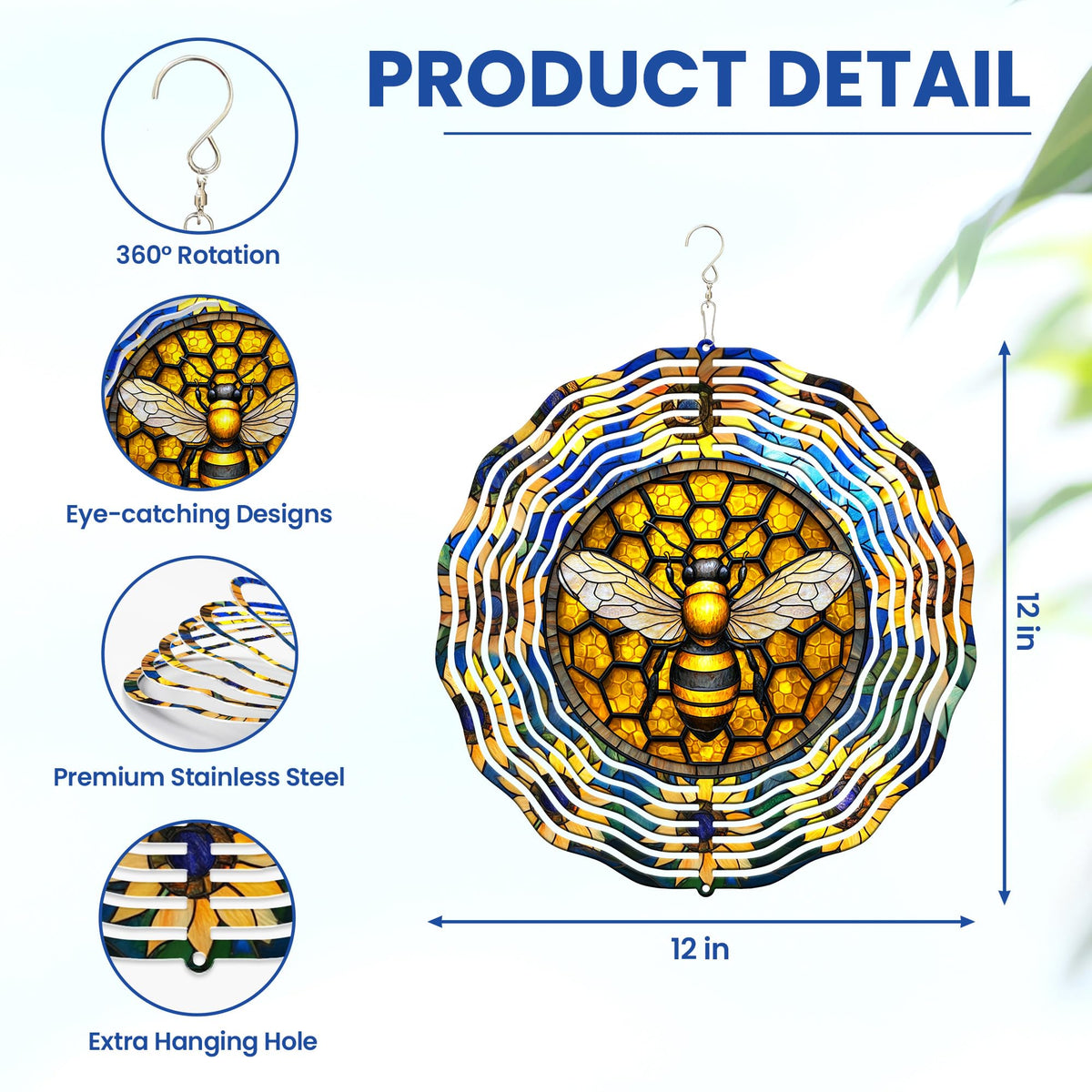 FLAGWIX Bee Wind Spinner stainless steel construction resists weather and rust.