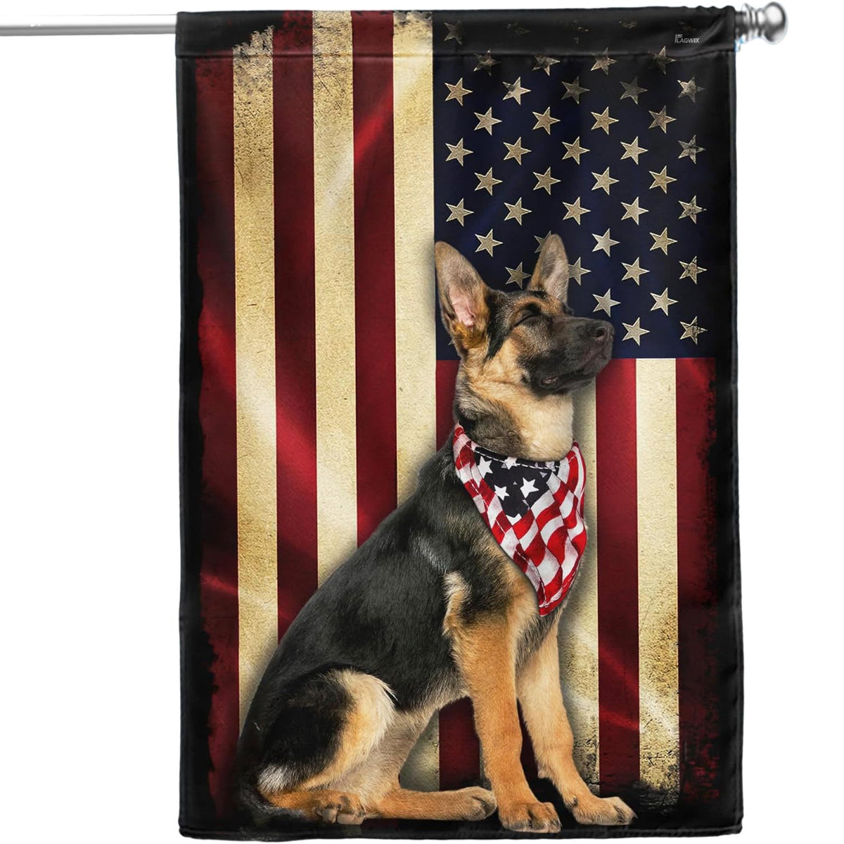 FLAGWIX German Shepherd flag back view, double-sided readability from both sides