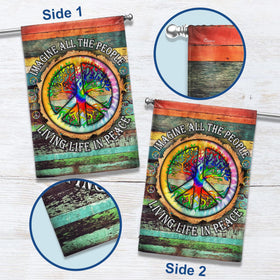 FLAGWIX hippie peace flag close-up of premium polyester fabric and vibrant colors.
