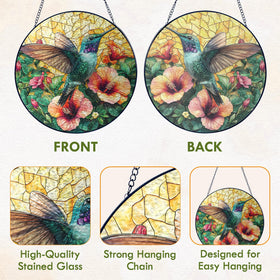 FLAGWIX hummingbird glass art features a sturdy chain for easy hanging.