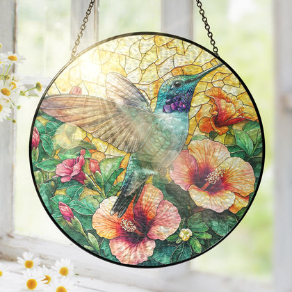 FLAGWIX hummingbird stained glass sun catcher 8in brightens indoor windows with colorful light.