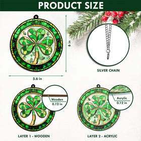 FLAGWIX Irish decor suncatcher highlights green glow in garden sunlight.