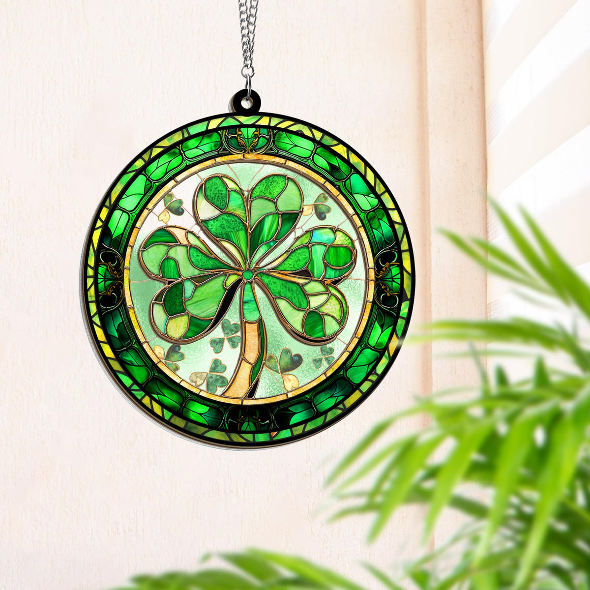 FLAGWIX suncatcher with silver chain provides timeless hanging decor.