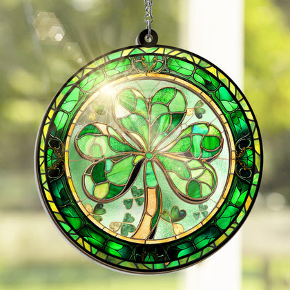 FLAGWIX St Patrick's Day suncatcher, shamrock focus, delivers sunny green reflections for windows.