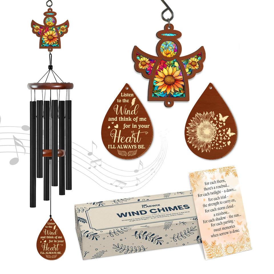 FLAGWIX Sympathy Windchime Angel 32-inch front view for outdoor remembrance.
