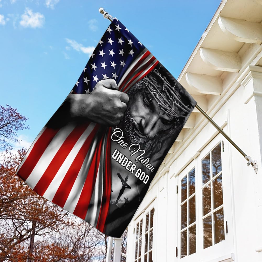 Flagwix welcome-home patriotic flag greeting guests at the front door.