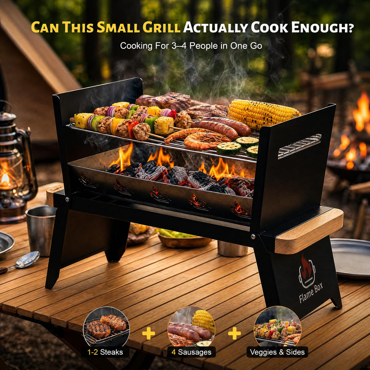 Flame Box Nomad 15-second setup—unfold and start grilling in moments.