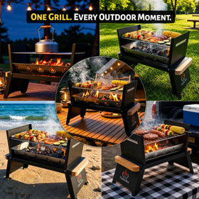 Flame Box Nomad outdoors-ready body with heat-resistant trims for rugged use.