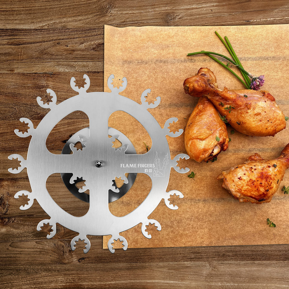 Flame Fingers no-flip rotating design saves time during busy cookouts