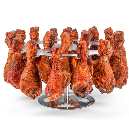 Flame Fingers rotating drumstick rack: 18-piece capacity for grills