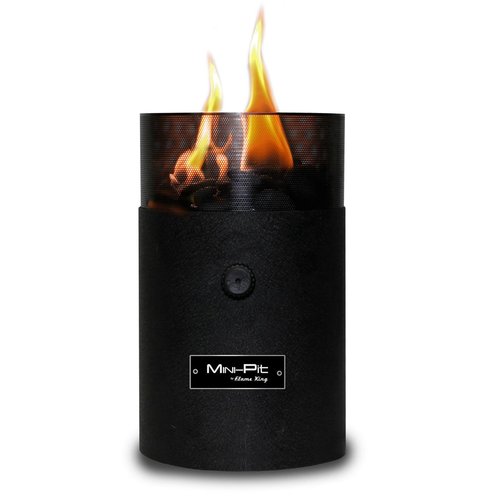 Flame King mini tabletop fire pit on table adds intimate outdoor ambiance