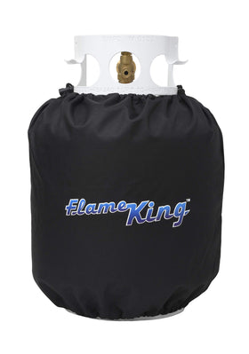 Flame King propane tank cover, front view shields 20-lb tanks outdoors