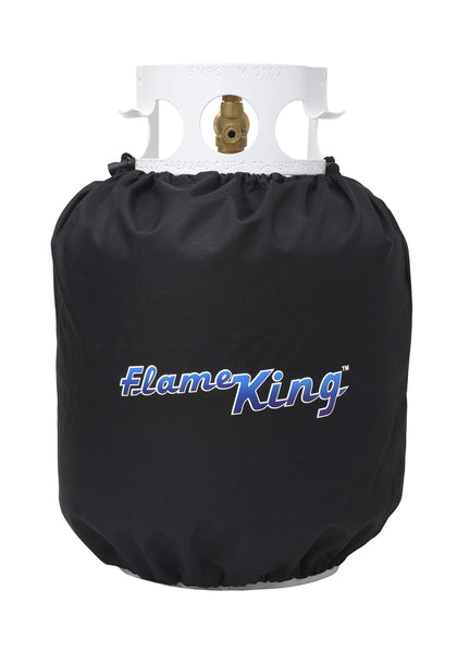 Flame King propane tank cover, front view shields 20-lb tanks outdoors