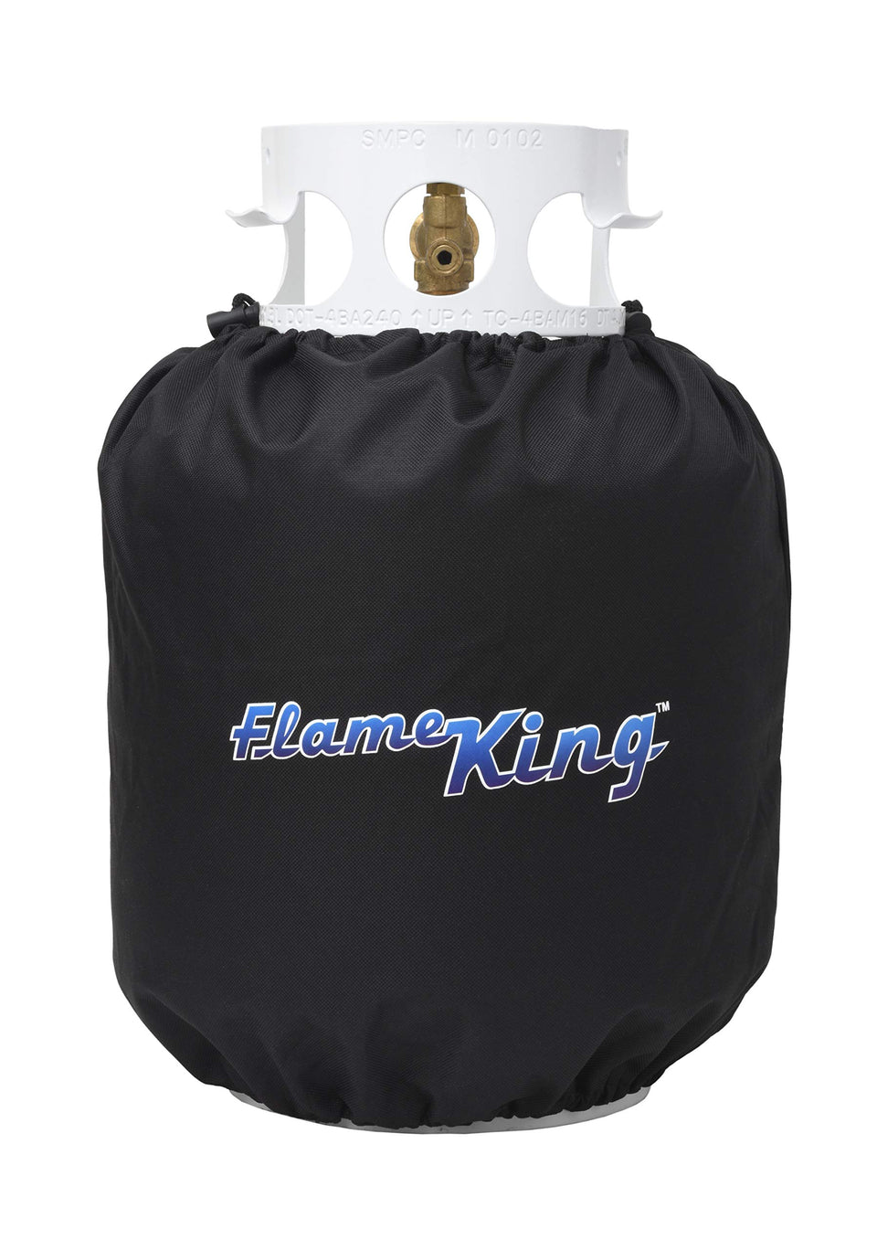 Flame King propane tank cover, front view shields 20-lb tanks outdoors