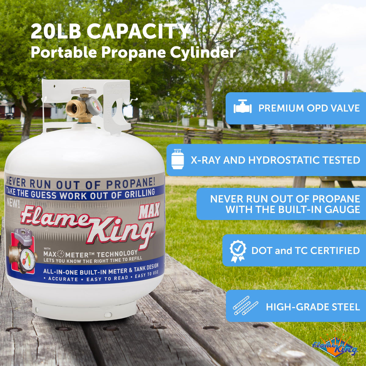 Flame King propane tank with OPD valve for safer, compliant refills