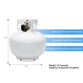 Flame King squatty 11lb tank pre-purged for quick filling