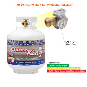 Flame King steel propane tank powder-coated to resist rust during outdoor use