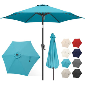 FLAME&SHADE 7.5ft umbrella canopy shading a table and chairs for outdoor meals.
