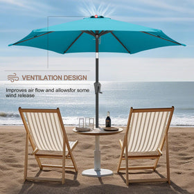 FLAME&SHADE 7.5ft umbrella fits 31-43 inch tables and 2-4 chairs.