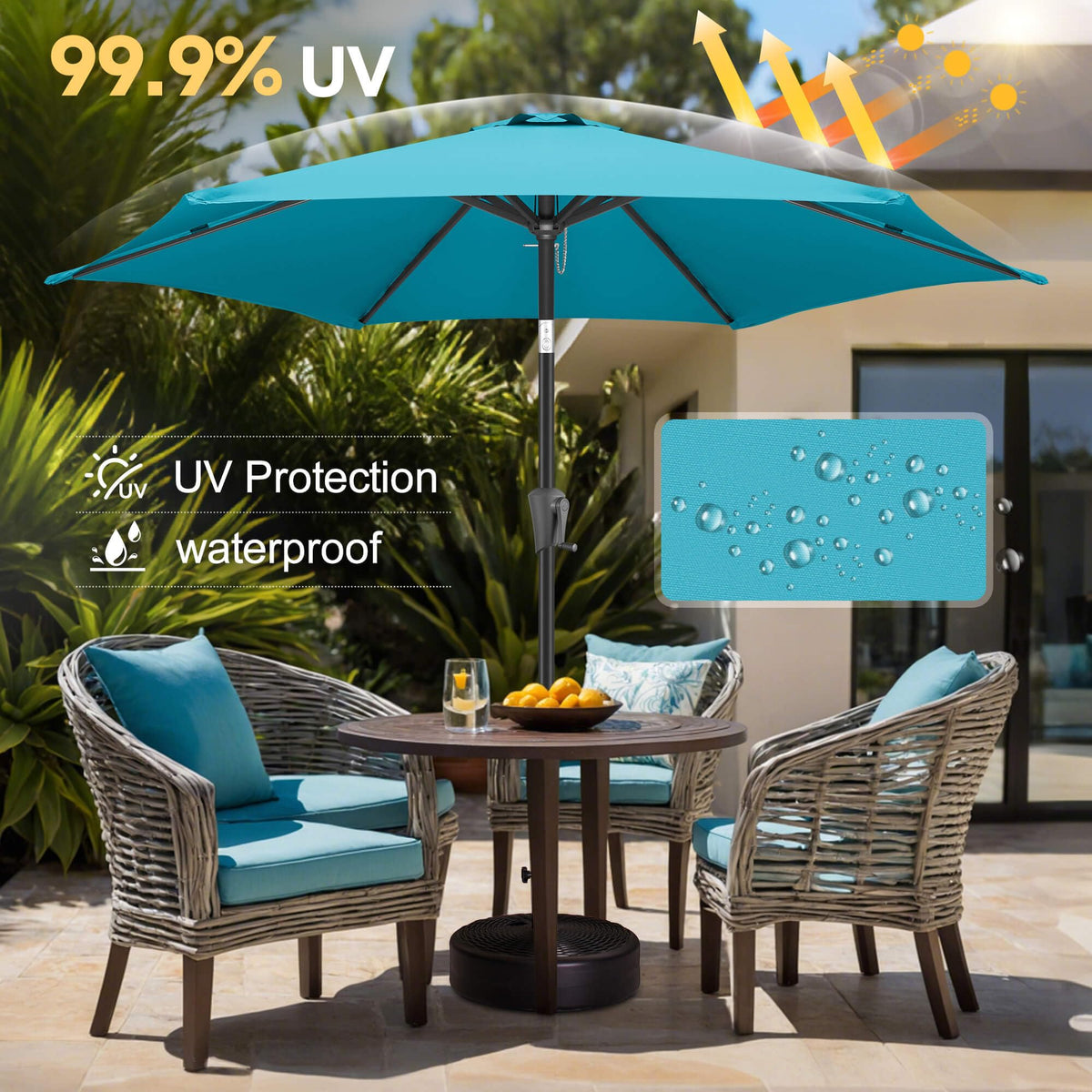 FLAME&SHADE tilt-crank mechanism enables easy sun coverage and adjustments.