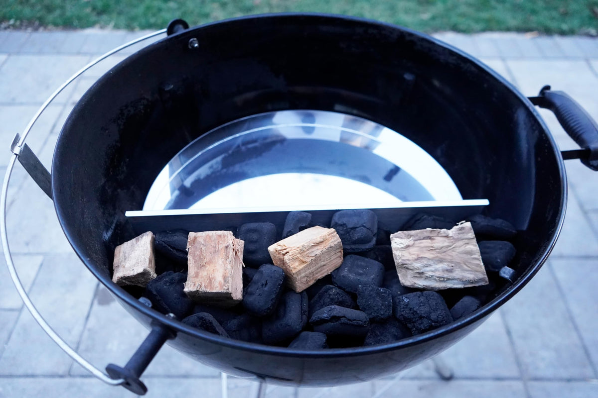 FlameTechGrills indirect cooking zone for Weber kettles provides ample space for ribs
