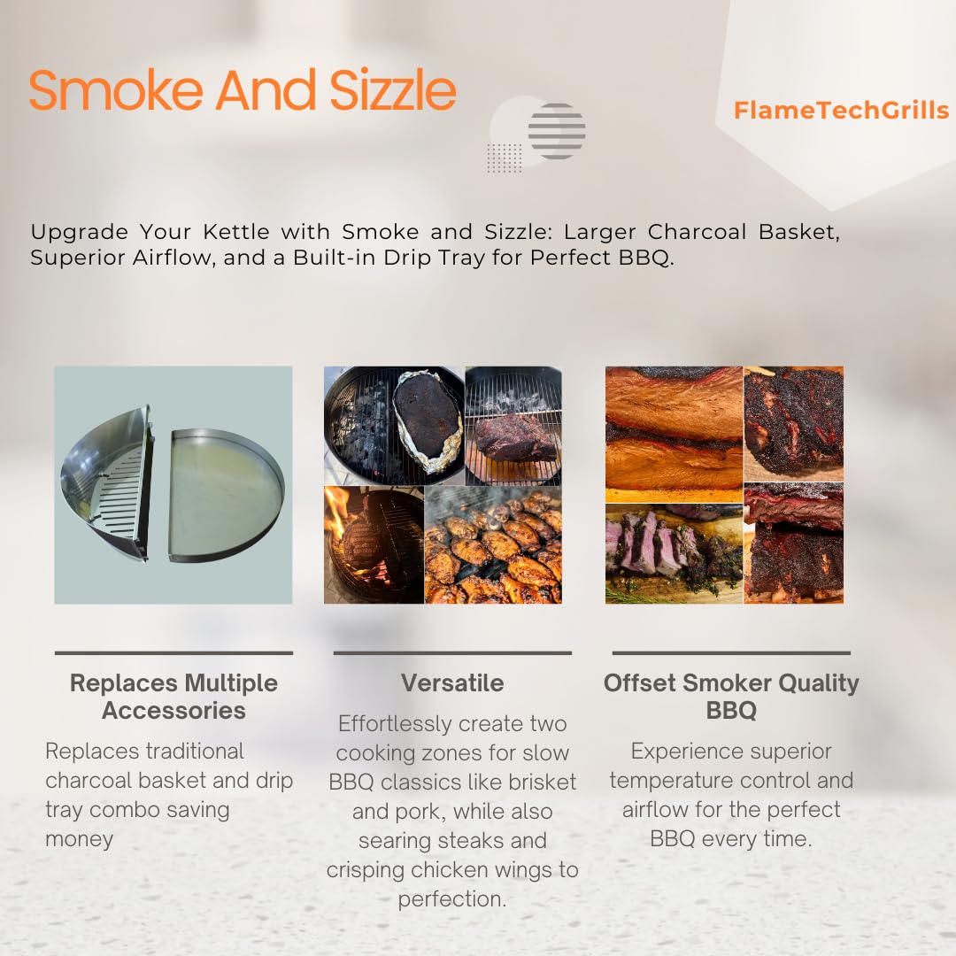 FlameTechGrills Smoke and Sizzle water pan stores up to 32 ounces for juicier results