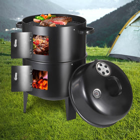 Flaryth Vertical 17-Inch Charcoal Smoker front view, compact for easy outdoor cooking.