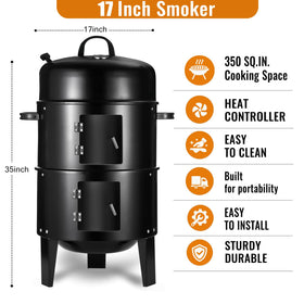 Flaryth 17-in Vertical Smoker side view highlighting portable, space-saving design.